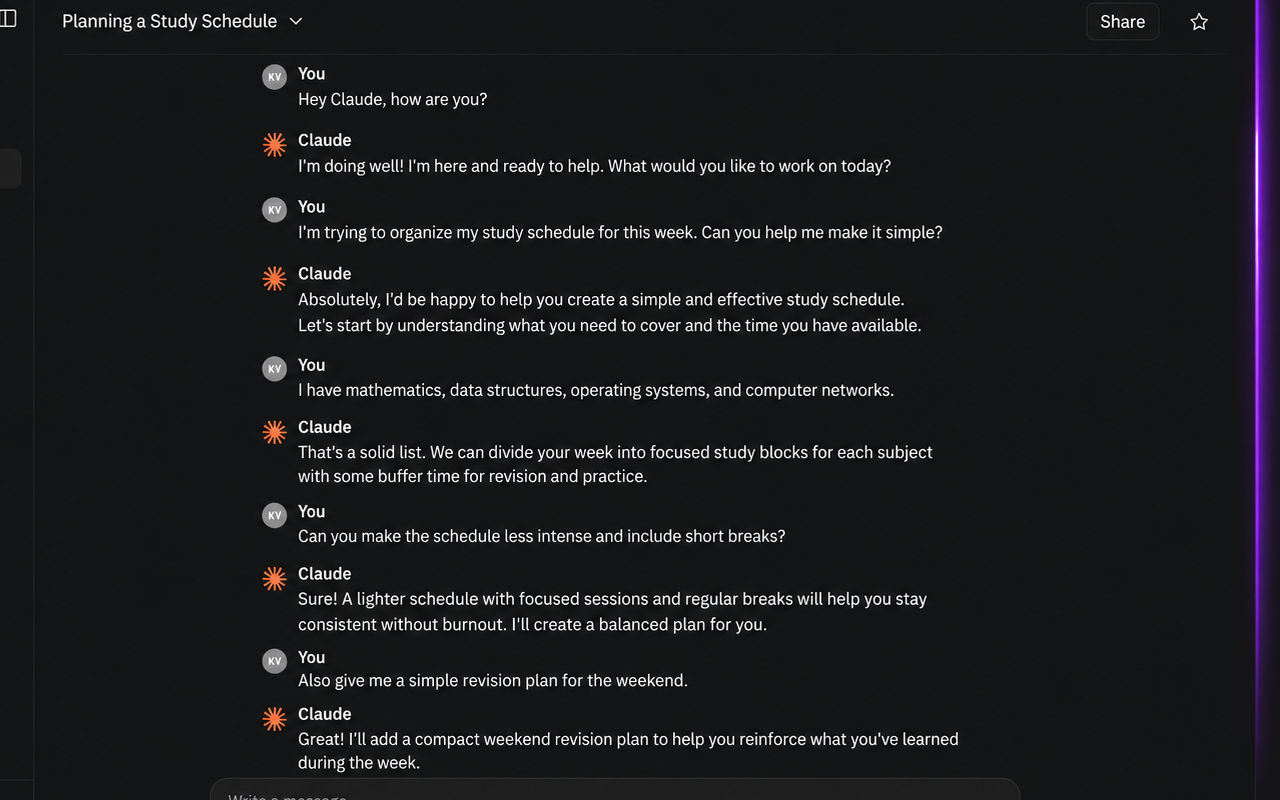 Screenshot step 1: Standard Claude conversation layout before opening prompt navigator